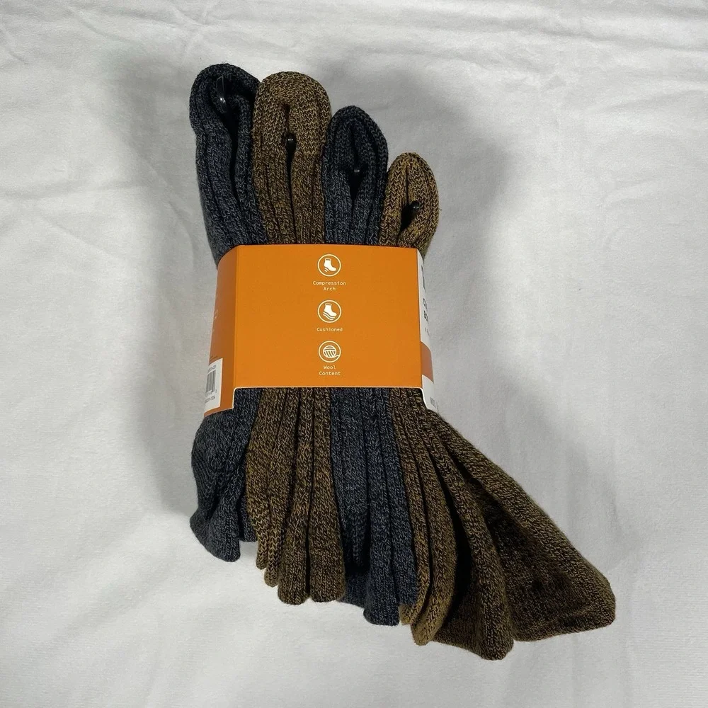 Timberland Cushioned Boot Socks 4 Pairs Wool Blend Men's Brown Gray OSFM